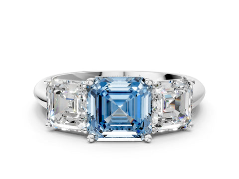 Silver Three-Stone Fancy Blue Asscher Cut Cut Diamond Engagement Ring with Prong Setting on a White Gold Band_42