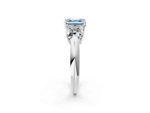 Silver Three-Stone Fancy Blue Asscher Cut Cut Diamond Engagement Ring with Prong Setting on a White Gold Band_44