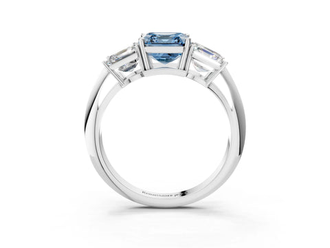 Silver Three-Stone Fancy Blue Asscher Cut Cut Diamond Engagement Ring with Prong Setting on a White Gold Band_45