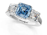Silver Three-Stone Fancy Blue Asscher Cut Cut Diamond Ring with Channel Set Band and Four-Prong Setting_19