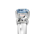 Silver Three-Stone Fancy Blue Asscher Cut Cut Diamond Ring with Channel Set Band and Four-Prong Setting_23