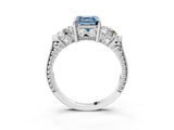 Silver Three-Stone Fancy Blue Asscher Cut Cut Milgrain Band Prong Setting Ring_57