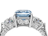 Silver Three-Stone Fancy Blue Asscher Cut Cut Milgrain Band Prong Setting Ring_58