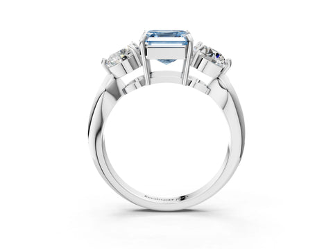 Silver Three-Stone Fancy Blue Asscher Cut Diamond Channel Set Engagement Ring with Prong Setting_27