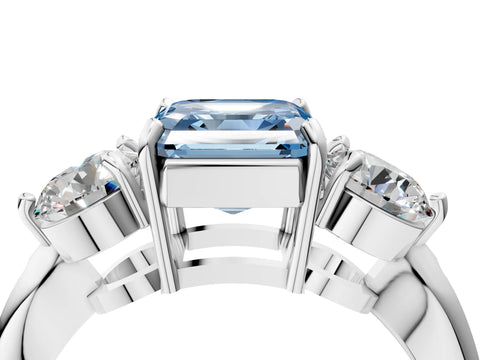 Silver Three-Stone Fancy Blue Asscher Cut Diamond Channel Set Engagement Ring with Prong Setting_28