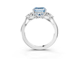 Silver Three-Stone Fancy Blue Asscher Cut Diamond Ring with Pear  Side Stones in Four-Prong Setting_15