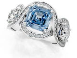 Silver Three-Stone Fancy Blue Asscher Cut Diamond Wave Pave Band with Prong Setting_7