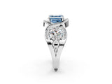 Silver Three-Stone Fancy Blue Asscher Cut Diamond Wave Pave Band with Prong Setting_8