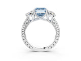 Silver Three-Stone Fancy Blue Asscher  Diamond Milgrain Pave Band with Prong Setting 3