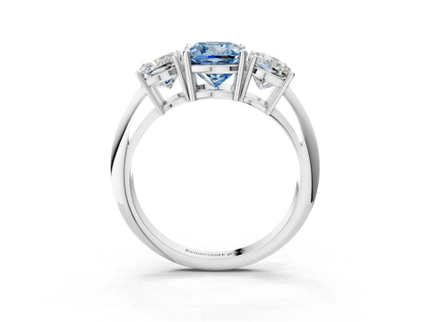 Silver Three-Stone Fancy Blue Cushion Cut Cut Diamond Engagement Ring with Prong Setting on a White Gold Band_45