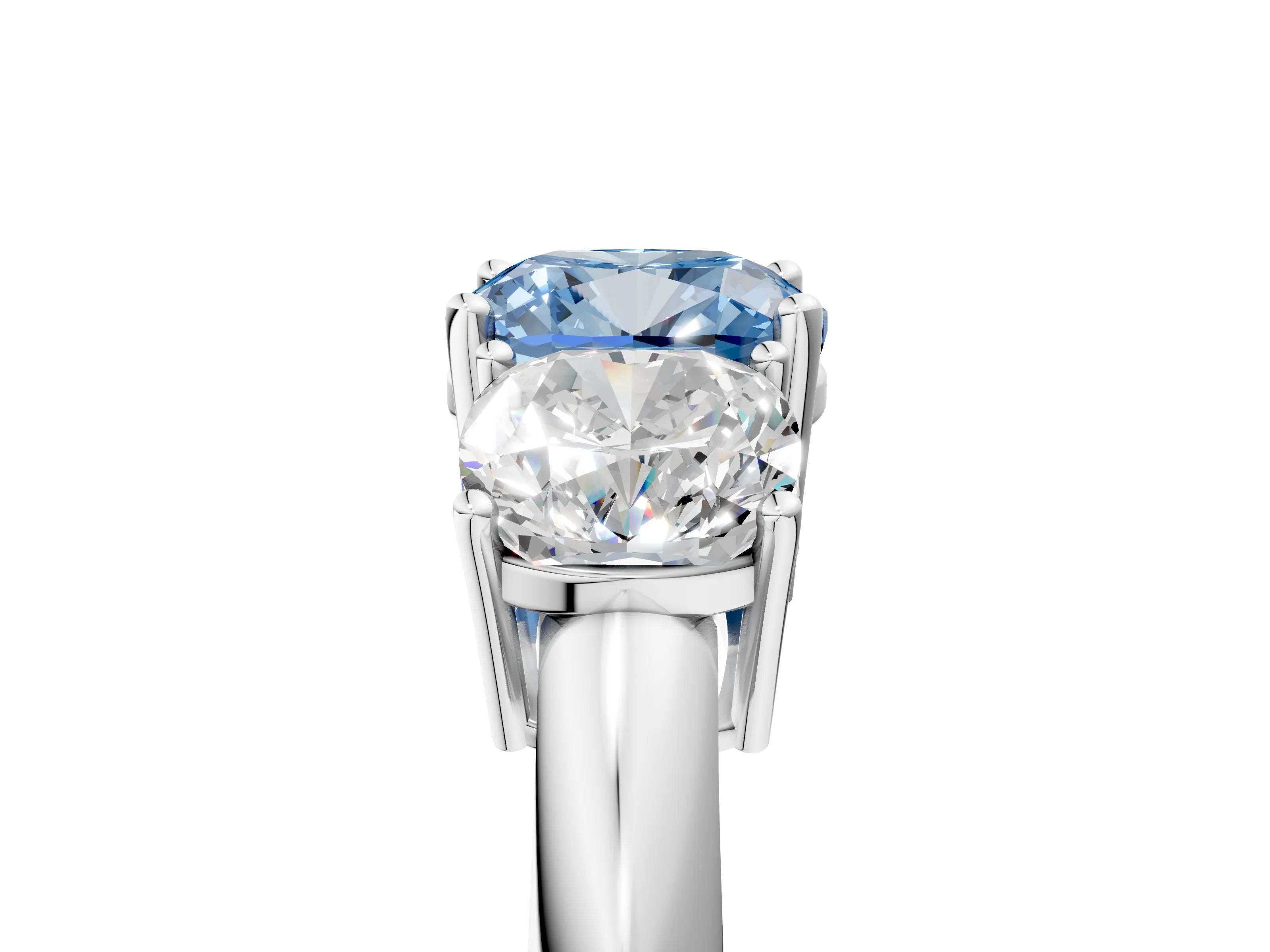 Silver Three-Stone Fancy Blue Cushion Cut Cut Diamond Engagement Ring with Prong Setting on a White Gold Band_47