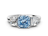 Silver Three-Stone Fancy Blue Cushion Cut Cut Diamond Ring with Channel Set Band and Four-Prong Setting_30
