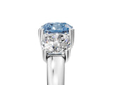 Silver Three-Stone Fancy Blue Cushion Cut Cut Diamond Ring with Channel Set Band and Four-Prong Setting_35