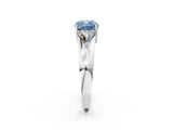 Silver Three-Stone Fancy Blue Cushion Cut Cut Diamond Ring with Trillion Side Stones on a Split Shank Band_26