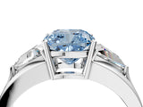 Silver Three-Stone Fancy Blue Cushion Cut Cut Diamond Ring with Trillion Side Stones on a Split Shank Band_28