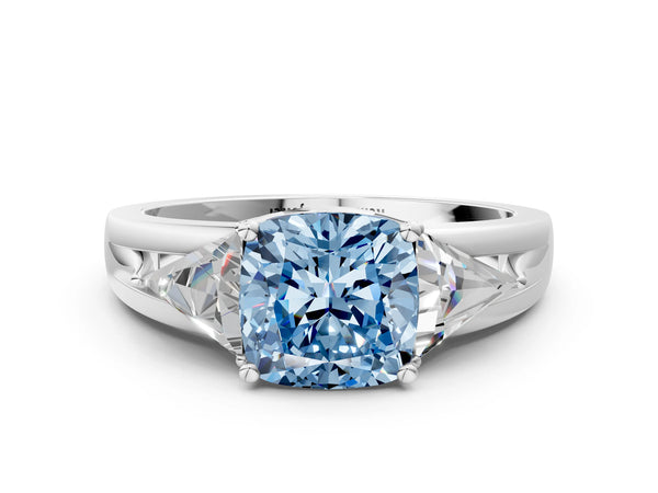 Sterling Silver Cushion Cut Split Shank Three Stone Engagement Ring Setting for Fancy Blue Center