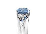 Silver Three-Stone Fancy Blue Cushion Cut Cut Diamond Ring with Trillion Side Stones on a Split Shank Band_35