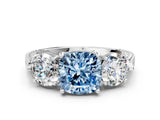 Silver Three-Stone Fancy Blue Cushion Cut Cut Milgrain Band Prong Setting Ring_18