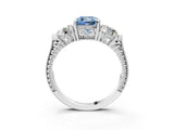 Silver Three-Stone Fancy Blue Cushion Cut Cut Milgrain Band Prong Setting Ring_21