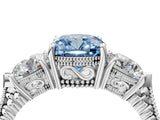 Silver Three-Stone Fancy Blue Cushion Cut Cut Milgrain Band Prong Setting Ring_22