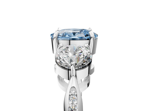 Silver Three-Stone Fancy Blue Cushion Cut Diamond Channel Set Engagement Ring with Prong Setting_29