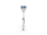 Silver Three-Stone Fancy Blue Cushion Cut Diamond Ring with Pear  Side Stones in Four-Prong Setting_14
