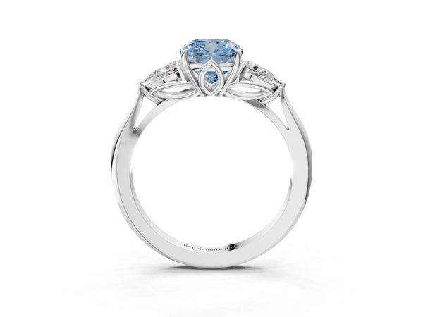 Sterling Silver Cushion Cut Engagement Ring Setting for Fancy Blue Center with Pear Side Stones