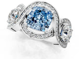 Silver Three-Stone Fancy Blue Cushion Cut Diamond Wave Pave Band with Prong Setting_55