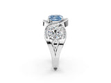 Silver Three-Stone Fancy Blue Cushion Cut Diamond Wave Pave Band with Prong Setting_56