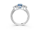 Silver Three-Stone Fancy Blue Cushion  Diamond Milgrain Pave Band with Prong Setting 4