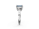 Silver Three-Stone Fancy Blue Emerald  Brilliant Cut Solitaire Ring with Prong Setting on a Classic Band 6
