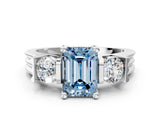 Silver Three-Stone Fancy Blue Emerald Cut Cut Classic Band Prong Setting Ring_6