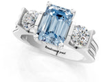 Silver Three-Stone Fancy Blue Emerald Cut Cut Classic Band Prong Setting Ring_7