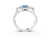 Silver Three-Stone Fancy Blue Emerald Cut Cut Classic Band Prong Setting Ring_9