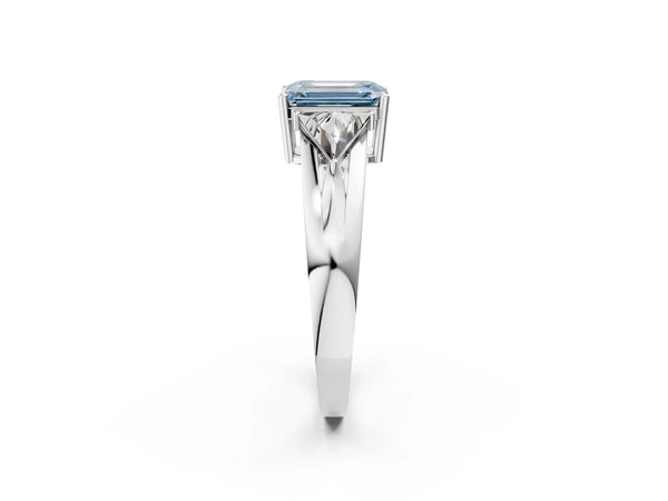Sterling Silver Emerald Cut Split Shank Three Stone Engagement Ring Setting for Fancy Blue Center
