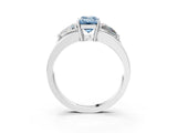 Silver Three-Stone Fancy Blue Emerald Cut Cut Diamond Ring with Trillion Side Stones on a Split Shank Band_69