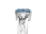 Silver Three-Stone Fancy Blue Emerald Cut Cut Diamond Ring with Trillion Side Stones on a Split Shank Band_71