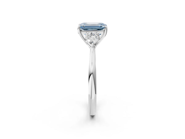 Sterling Silver Emerald Cut Engagement Ring Setting for Fancy Blue Center with Pear Side Stones