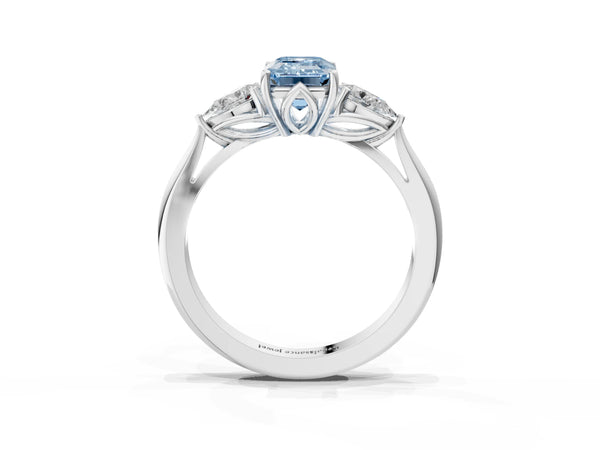 Sterling Silver Emerald Cut Engagement Ring Setting for Fancy Blue Center with Pear Side Stones