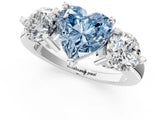 Silver Three-Stone Fancy Blue Heart  Brilliant Cut Solitaire Ring with Prong Setting on a Classic Band 2