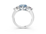 Silver Three-Stone Fancy Blue Heart  Brilliant Cut Solitaire Ring with Prong Setting on a Classic Band 4