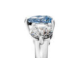Silver Three-Stone Fancy Blue Heart  Brilliant Cut Solitaire Ring with Prong Setting on a Classic Band