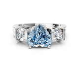 Silver Three-Stone Fancy Blue Heart Cut Cut Classic Band Prong Setting Ring_6