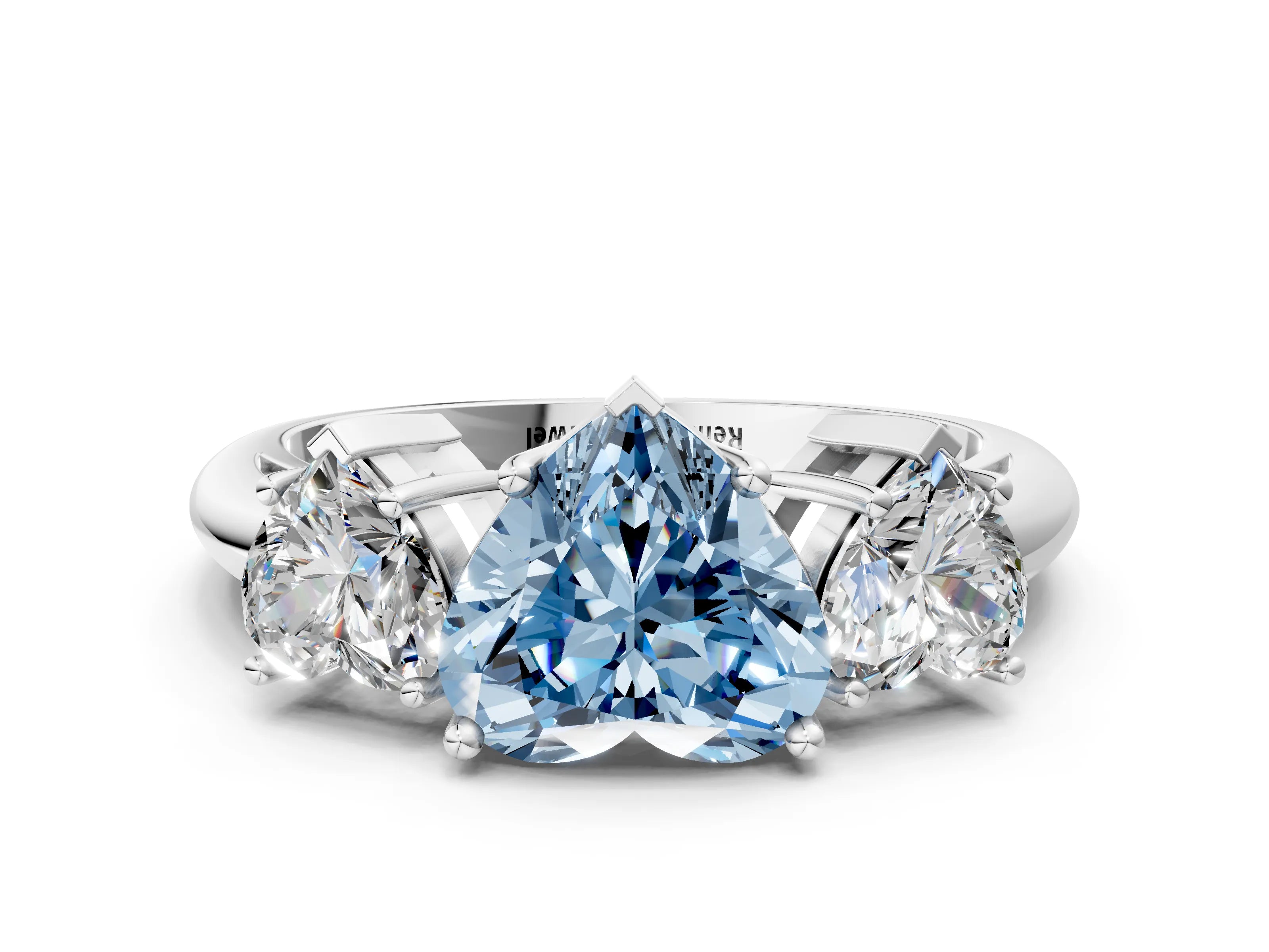 Silver Three-Stone Fancy Blue Heart Cut Cut Diamond Engagement Ring with Prong Setting on a White Gold Band_42