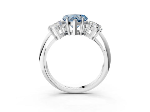Silver Three-Stone Fancy Blue Heart Cut Cut Diamond Engagement Ring with Prong Setting on a White Gold Band_45