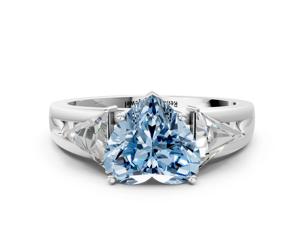 Sterling Silver Heart-Shaped Split Shank Three Stone Engagement Ring Setting for Fancy Blue Center