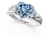 Silver Three-Stone Fancy Blue Heart Cut Cut Diamond Ring with Trillion Side Stones on a Split Shank Band_67