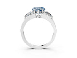 Silver Three-Stone Fancy Blue Heart Cut Cut Diamond Ring with Trillion Side Stones on a Split Shank Band_69