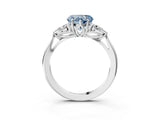 Silver Three-Stone Fancy Blue Heart Cut Diamond Ring with Pear  Side Stones in Four-Prong Setting_15