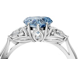 Silver Three-Stone Fancy Blue Heart Cut Diamond Ring with Pear  Side Stones in Four-Prong Setting_16